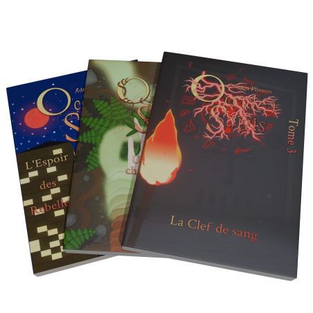 Rendu 3D des trois tomes d'Occulea Saïgis